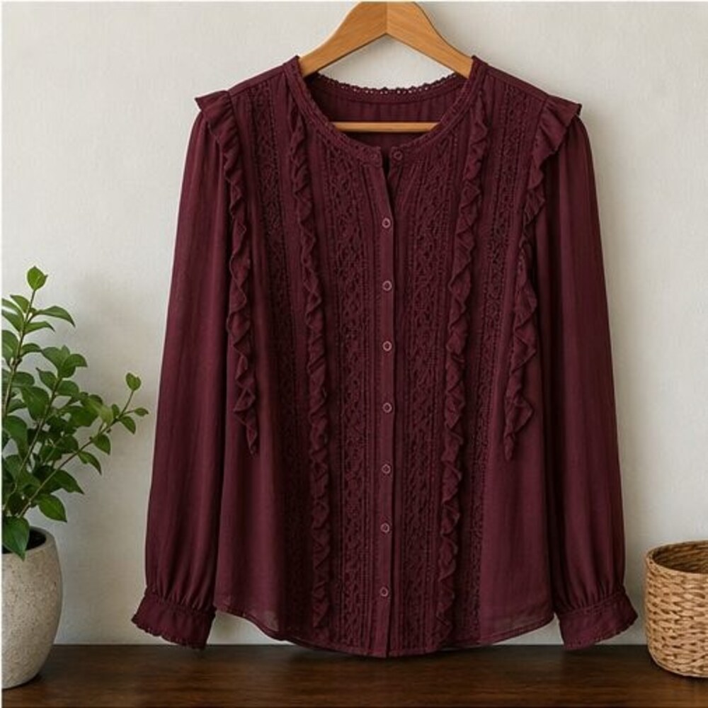 Burgundy Ruffle Blouse